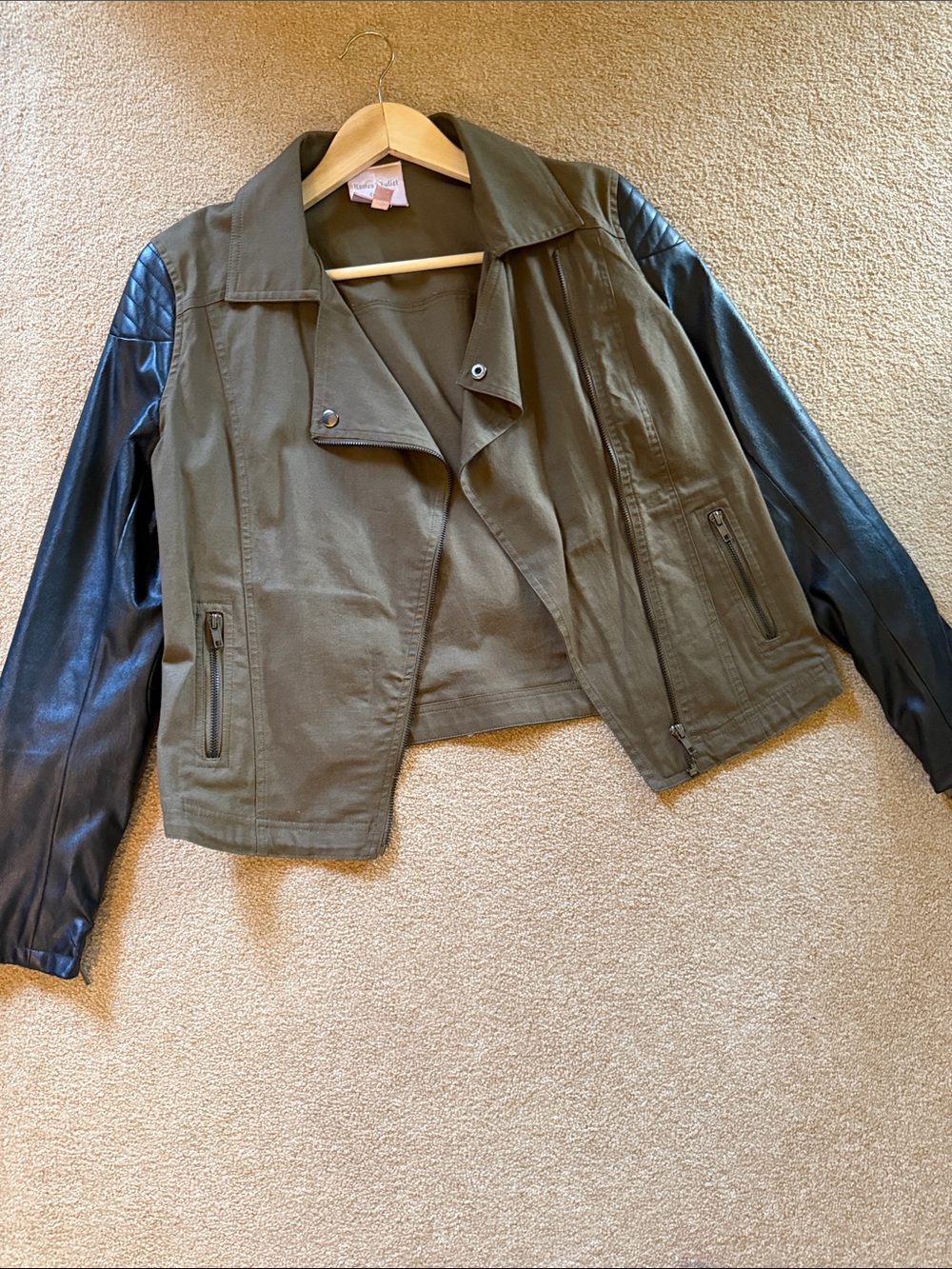 Off Saks Fifth Stylish Olive & Black Mixed-Material Moto Jacket